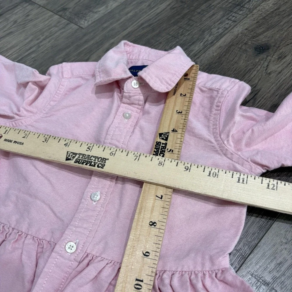 Ralph Lauren Shirt Dress Girls 3T Pink Cotton Collared Button Front Pony Logo